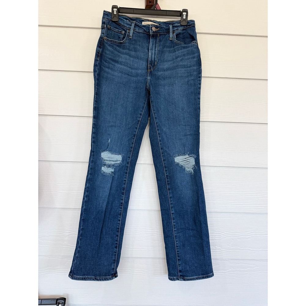 D- 52- Levis 724 High Rise Straight Distressed Jeans Blue W29 L30 18883-0181
